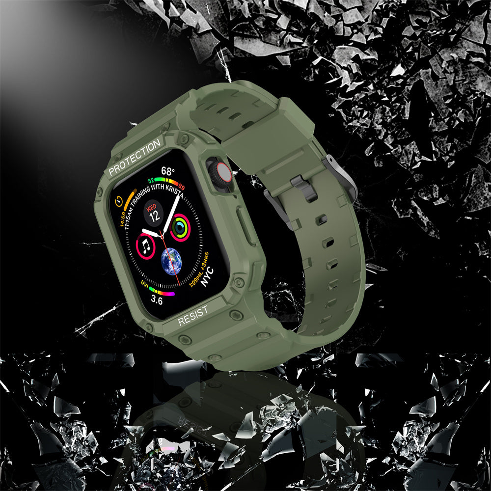 For Apple Watch Series 9 8 7 41mm / 9 8 7 41 45mm Watch Band Replacement TPU Strap with Case Cover - Army Green