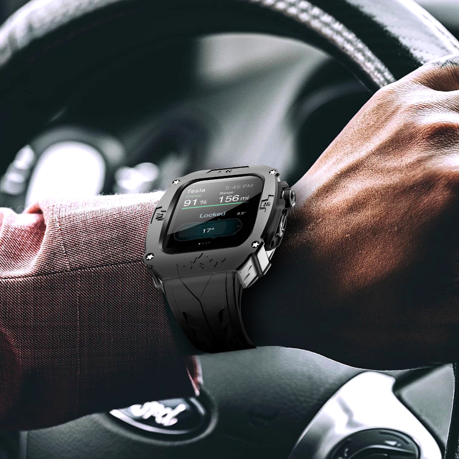 For Apple Watch Series 4 5 6 44mm / Series 7 8 9 45mm Watchband Integrated Silicone Strap + Watch Case - Gold