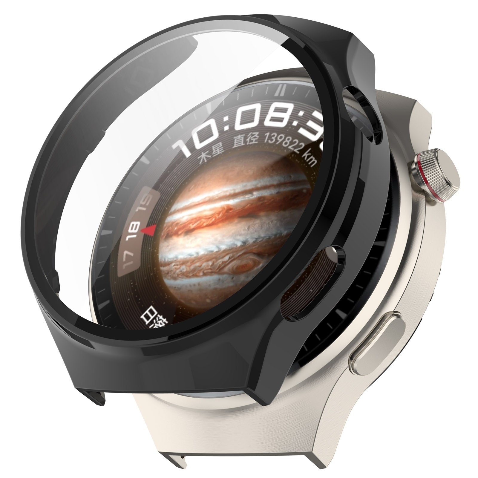 For Huawei Watch 4 Pro Case PC Cover with Curved Tempered Glass Screen Protector - Black