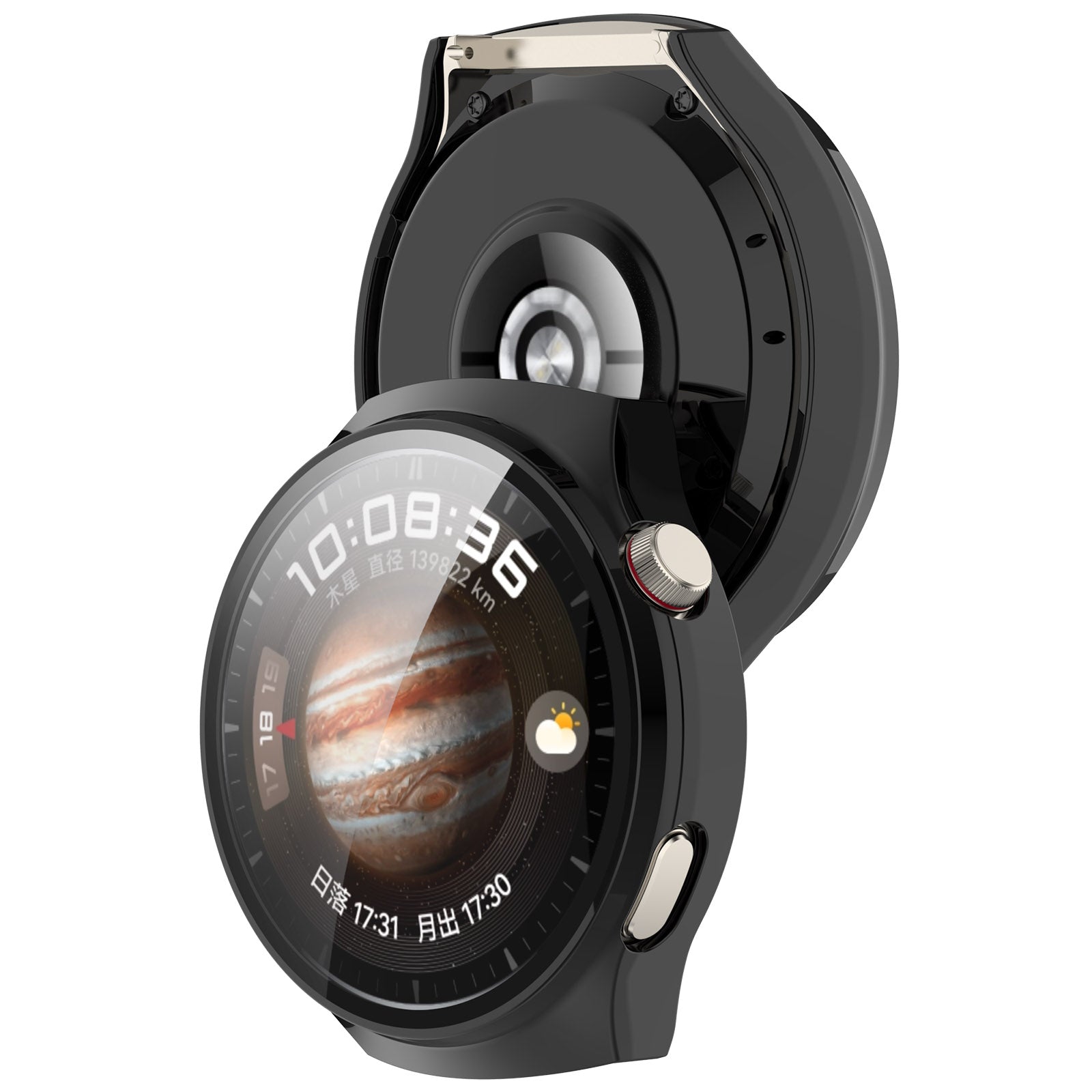 For Huawei Watch 4 Pro Case PC Cover with Curved Tempered Glass Screen Protector - Black