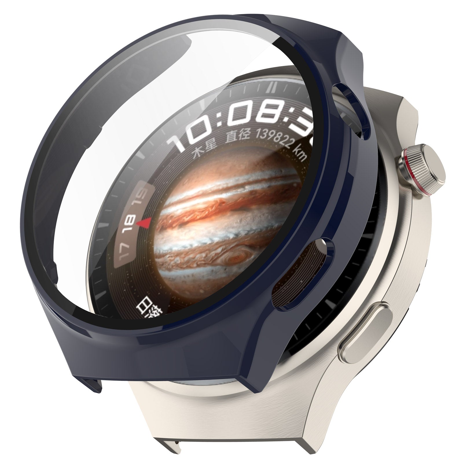 For Huawei Watch 4 Pro Case PC Cover with Curved Tempered Glass Screen Protector - Dark Blue