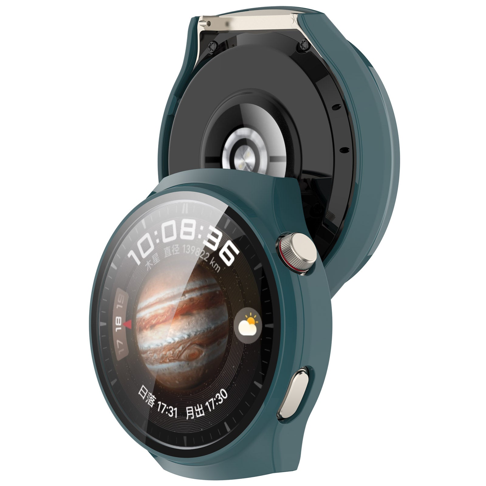 For Huawei Watch 4 Pro Case PC Cover with Curved Tempered Glass Screen Protector - Green