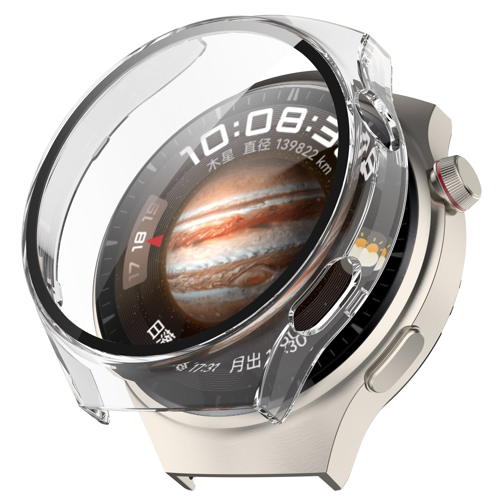 For Huawei Watch 4 Pro Case PC Cover with Curved Tempered Glass Screen Protector - Transparent White