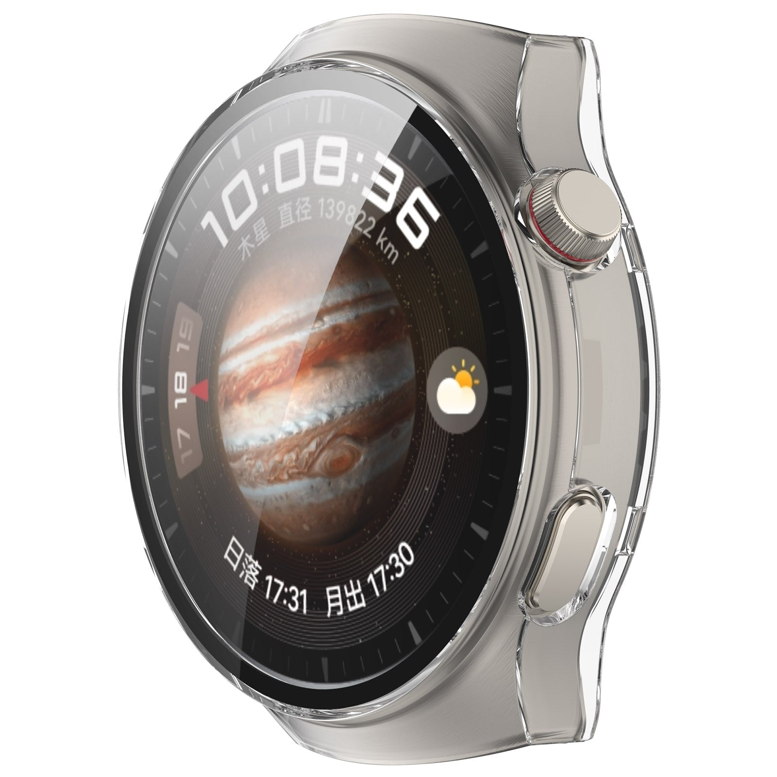 For Huawei Watch 4 Pro Case PC Cover with Curved Tempered Glass Screen Protector - Transparent White
