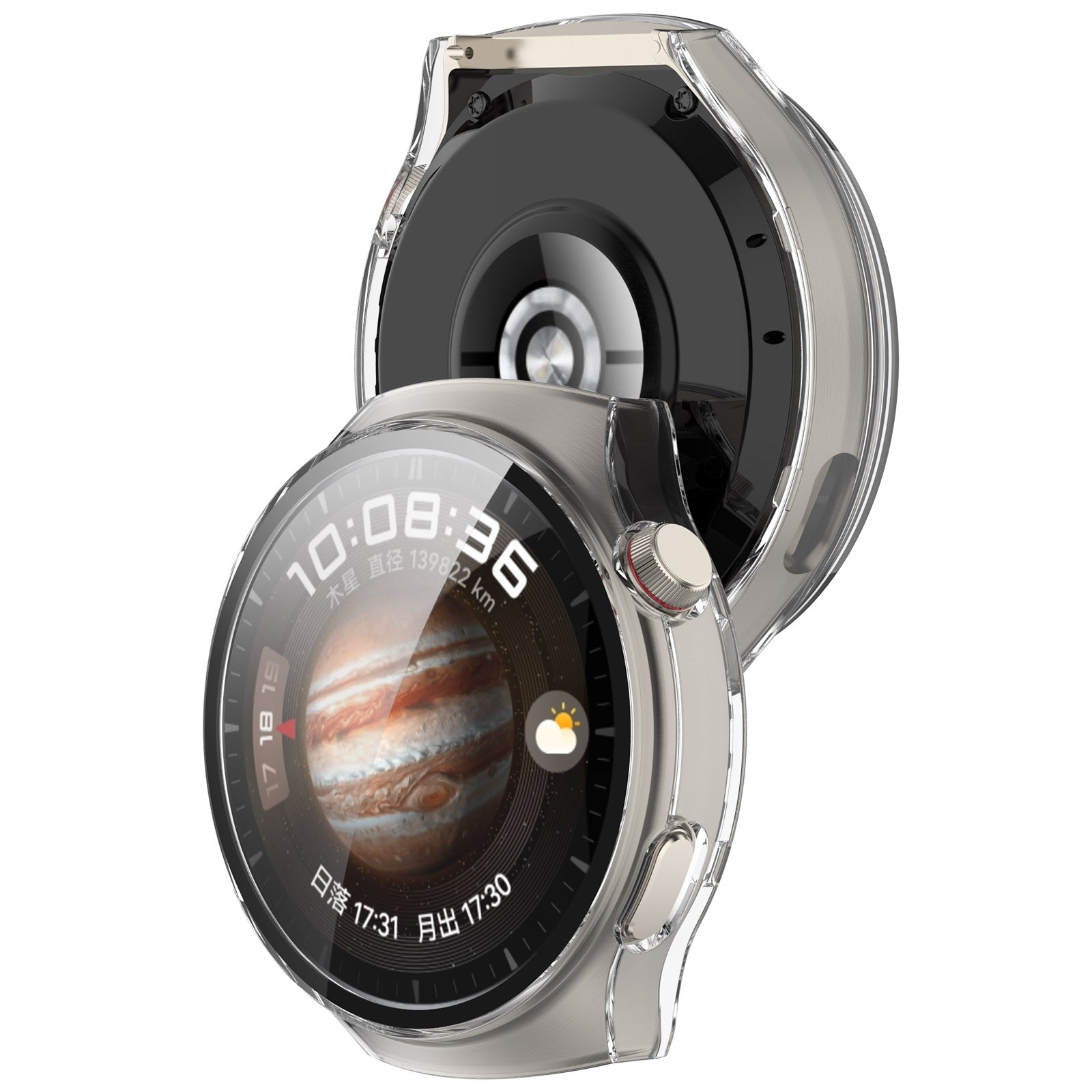 For Huawei Watch 4 Pro Case PC Cover with Curved Tempered Glass Screen Protector - Transparent White