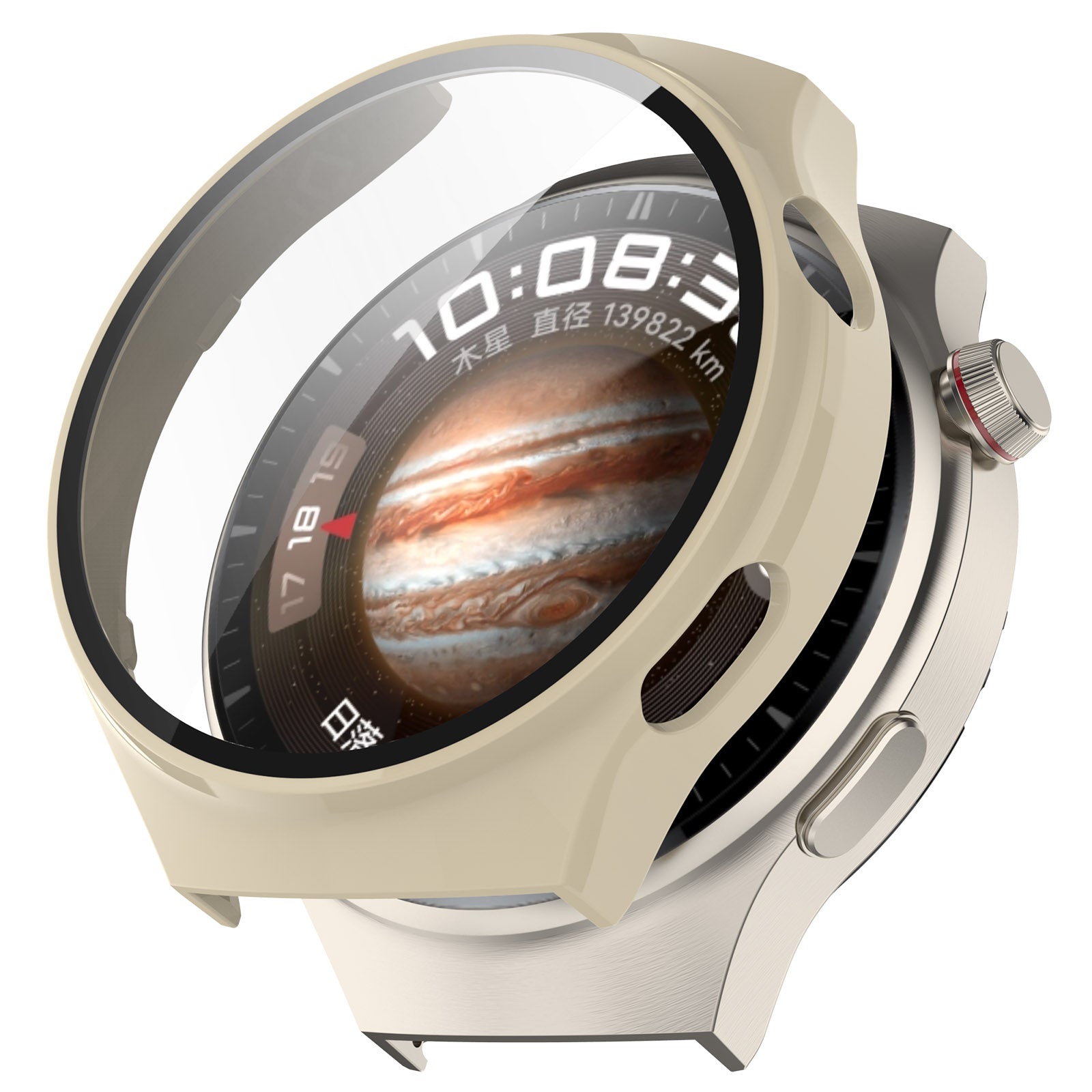 For Huawei Watch 4 Pro Case PC Cover with Curved Tempered Glass Screen Protector - Beige