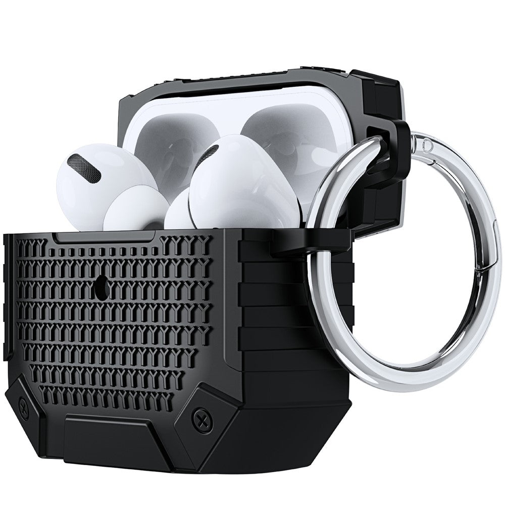Compatible With AirPods 5 / 4 TPU Shockproof ReinCompatible With ced Earbud Case Heavy Duty Military Protective Cover with Carabiner - Black