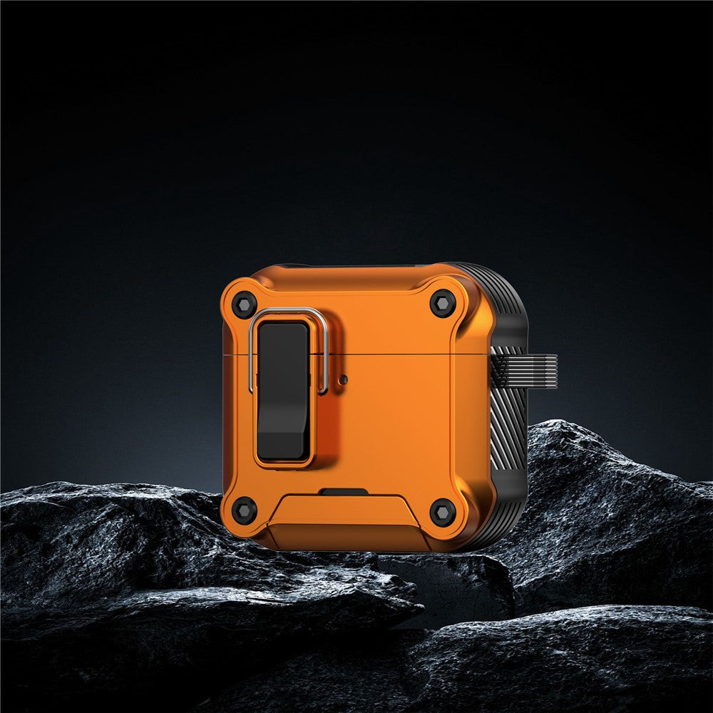 Compatible With AirPods 5 / 4 Earphone Case with Lock Phone Stand Magnetic Automatic Lock Cover - Orange