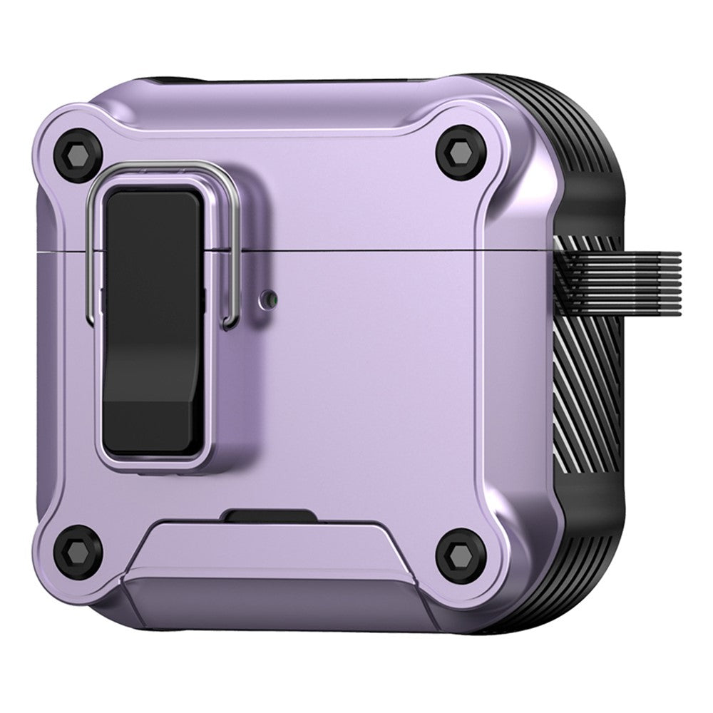 Compatible With AirPods 5 / 4 Earphone Case with Lock Phone Stand Magnetic Automatic Lock Cover - Purple