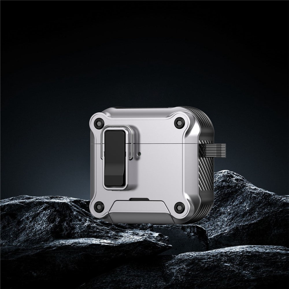 Compatible With AirPods 5 / 4 Earphone Case with Lock Phone Stand Magnetic Automatic Lock Cover - Silver