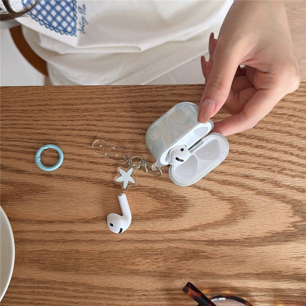 Case Compatible With AirPods 4 Lily Flower Pattern TPU Protective Cover with Keychain Charm & Buckle Clip