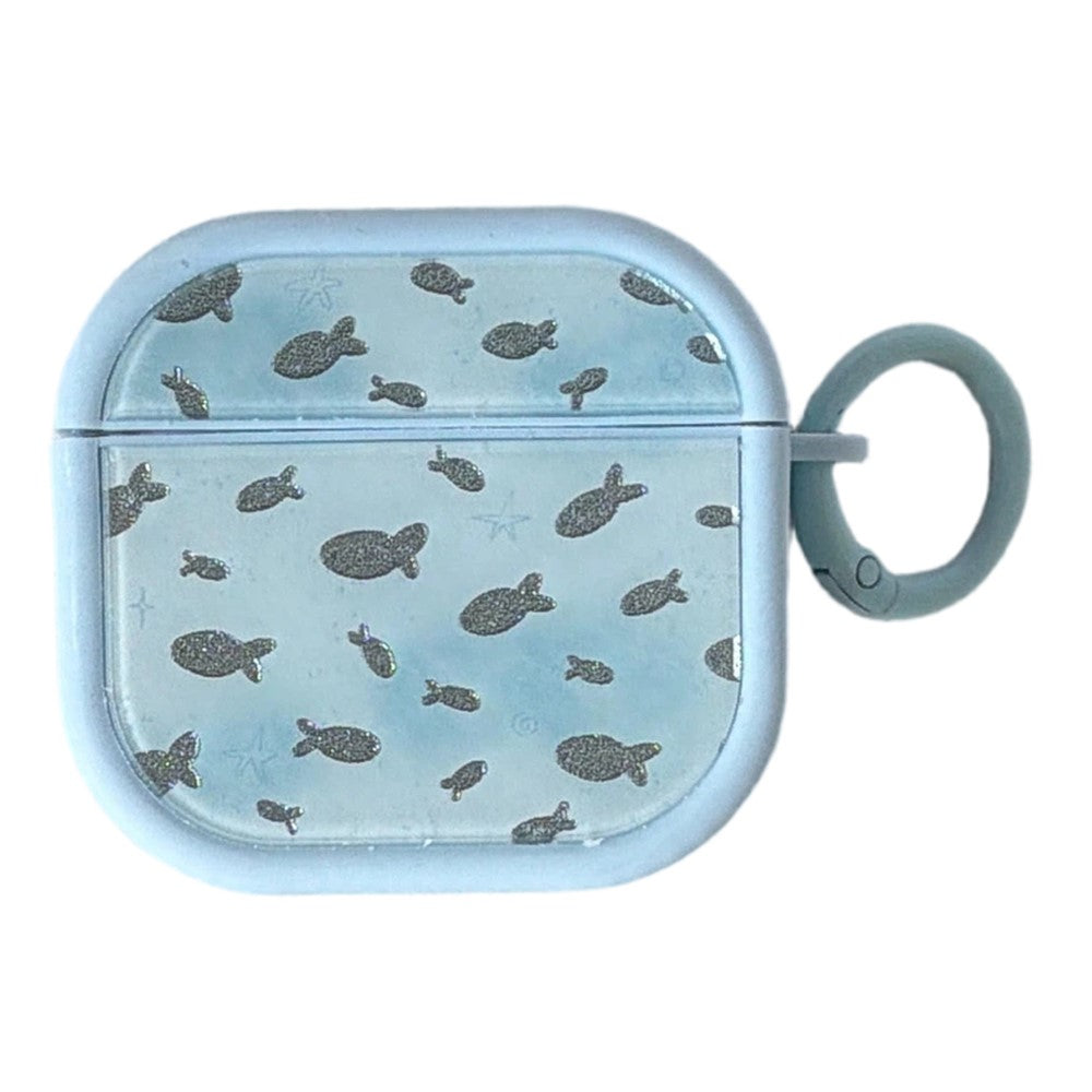 Sparkle Fish Pattern Case Compatible With AirPods 4 Soft TPU Protective Cover with Buckle Carabiner Clip