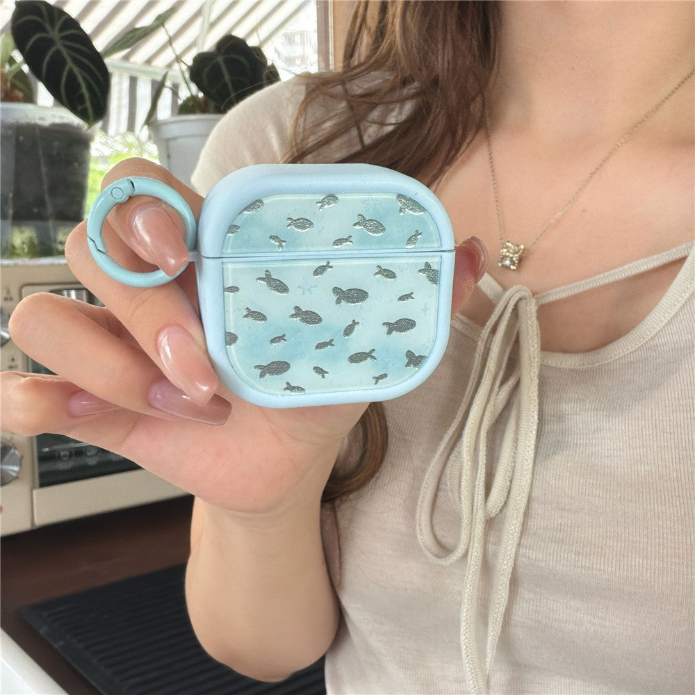 Sparkle Fish Pattern Case Compatible With AirPods 4 Soft TPU Protective Cover with Buckle Carabiner Clip