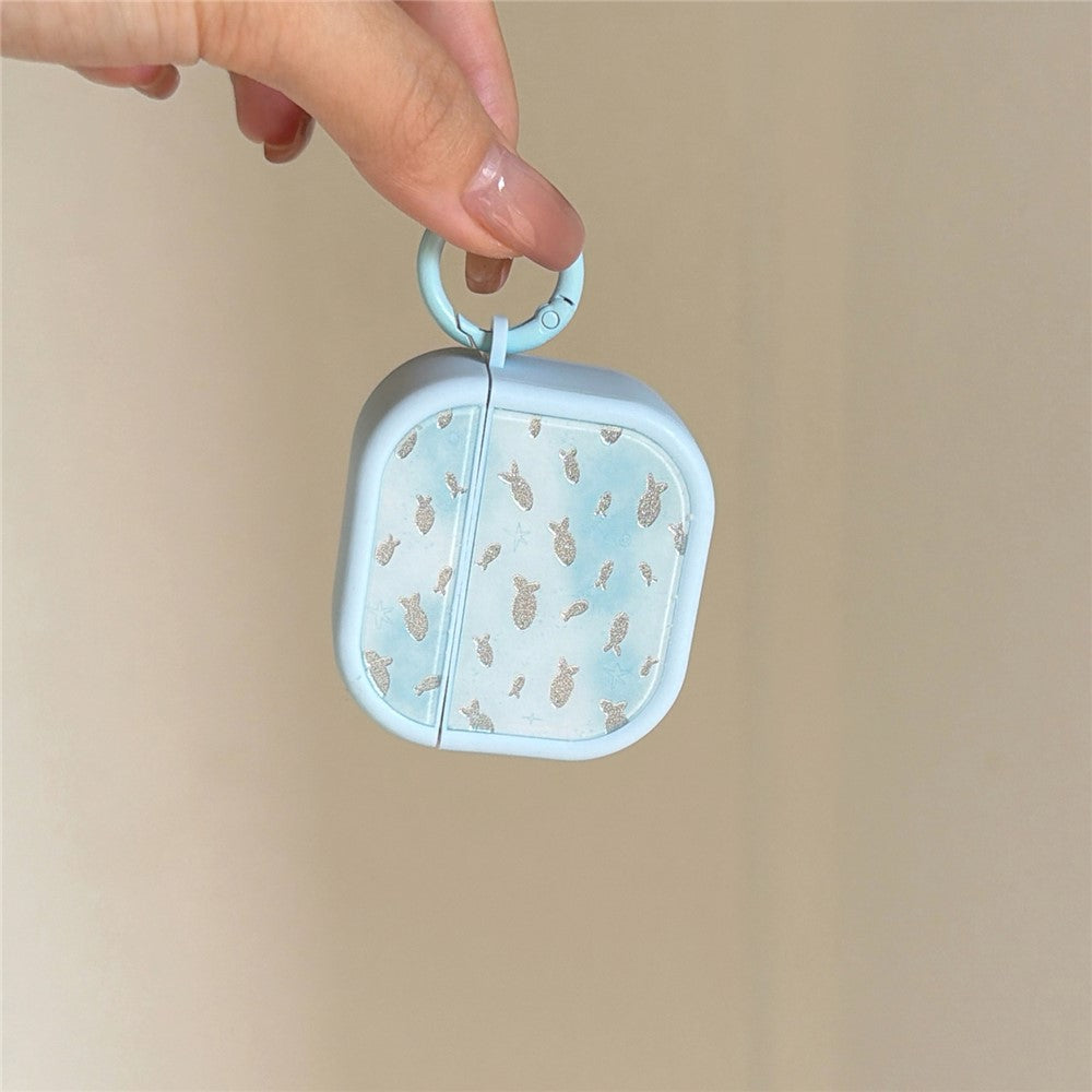 Sparkle Fish Pattern Case Compatible With AirPods 4 Soft TPU Protective Cover with Buckle Carabiner Clip