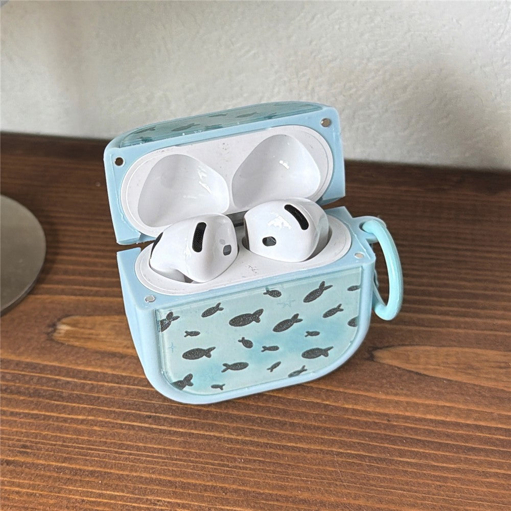 Sparkle Fish Pattern Case Compatible With AirPods 4 Soft TPU Protective Cover with Buckle Carabiner Clip