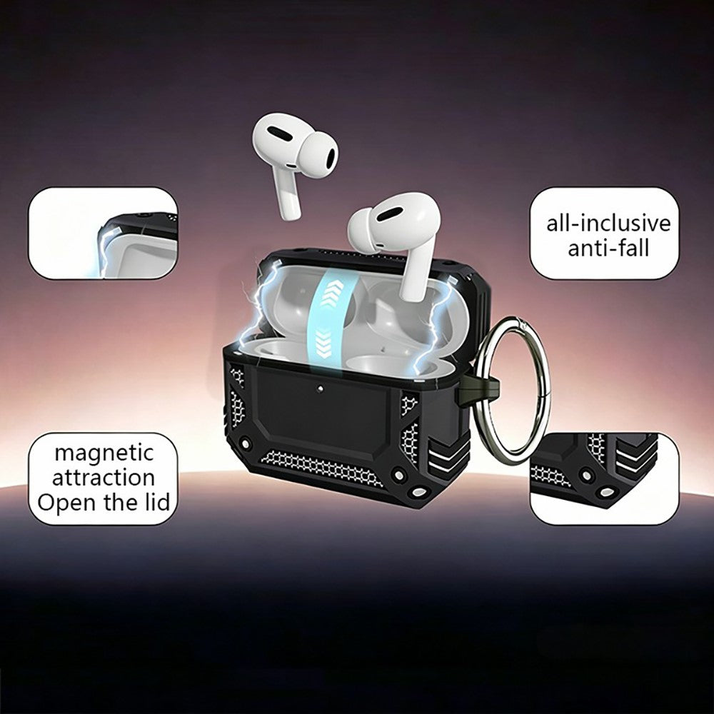 Compatible With AirPods 5 / 4 Case Magnetic PC + TPU Shockproof Protection Earphone Cover with Keychain - Black