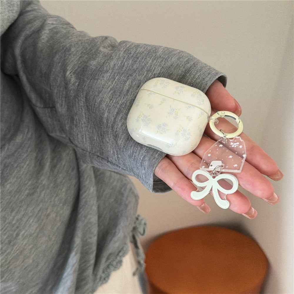 Compatible With AirPods 4 Cute Floral Case with Keychain Charm & Buckle Clip Earbuds TPU Soft Protective Cover