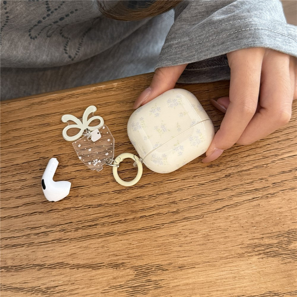 Compatible With AirPods 4 Cute Floral Case with Keychain Charm & Buckle Clip Earbuds TPU Soft Protective Cover