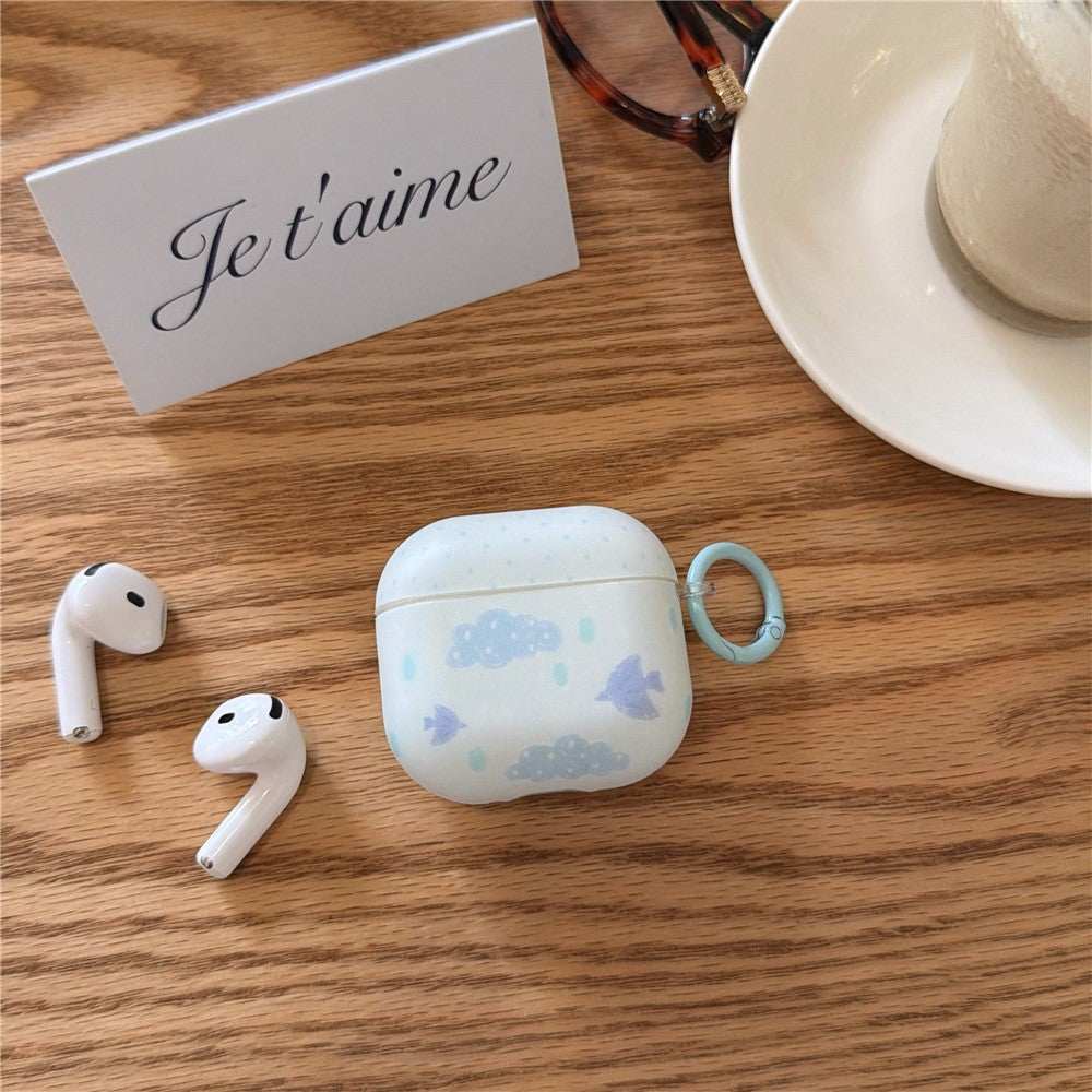 IMD+TPU Case Compatible With AirPods 4 Cloud Bird Pattern Earbuds Protective Cover with Carabiner Clip