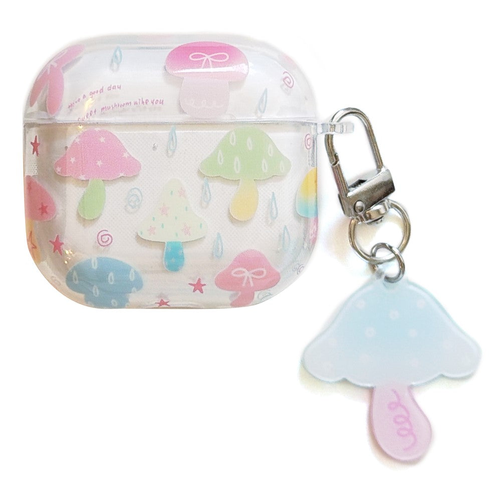Case Compatible With Apple AirPods 4 IMD+TPU Colorful Mushroom Protective Cover with Keychain Charm & Buckle Clip