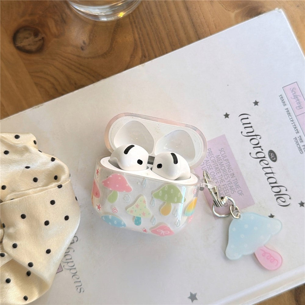 Case Compatible With Apple AirPods 4 IMD+TPU Colorful Mushroom Protective Cover with Keychain Charm & Buckle Clip