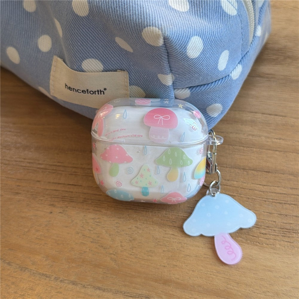 Case Compatible With Apple AirPods 4 IMD+TPU Colorful Mushroom Protective Cover with Keychain Charm & Buckle Clip