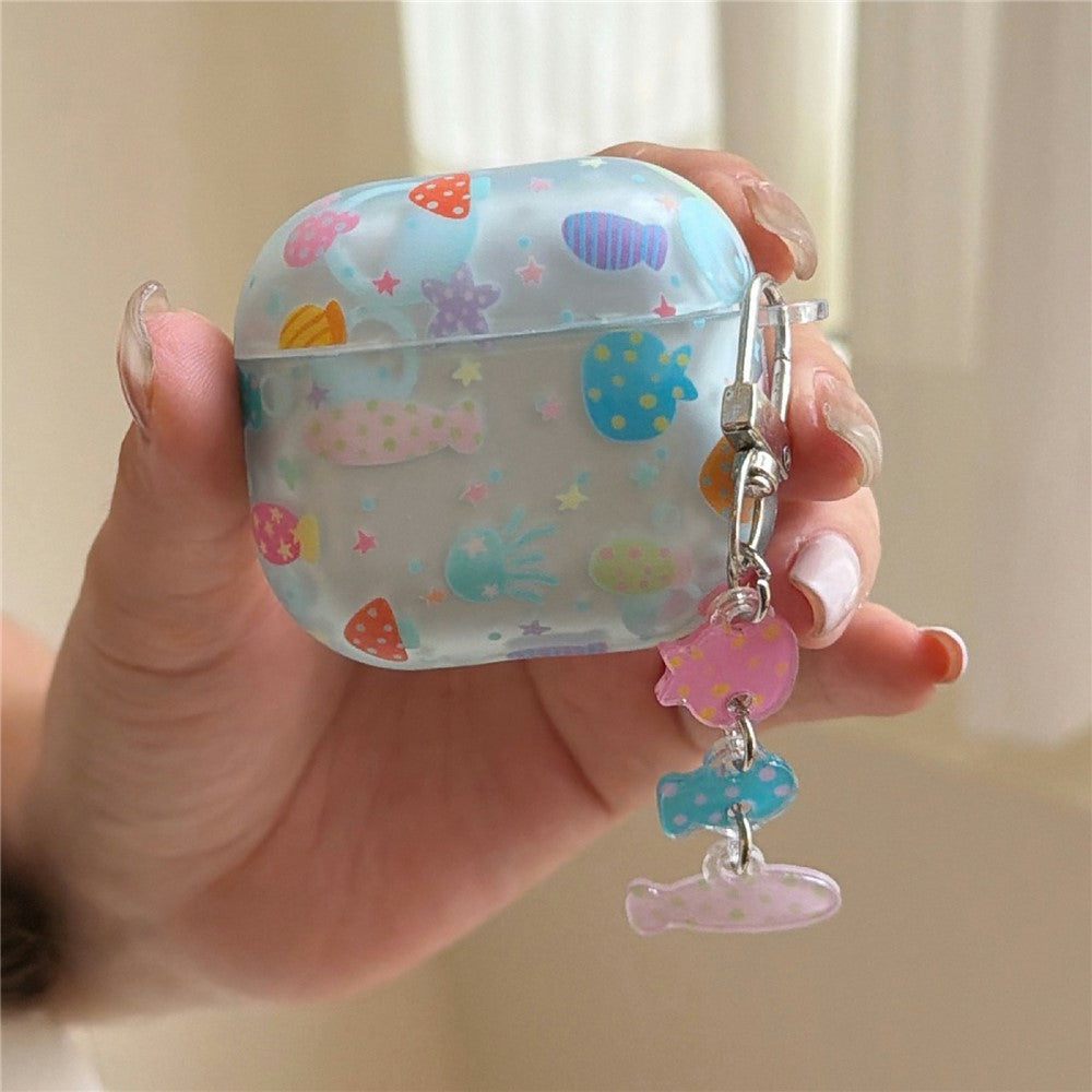 Case Compatible With AirPods 5 / 4 Frosted Underwater World Protective Cover TPU Soft Durable Shell with Fish-Shaped Charm & Buckle Clip