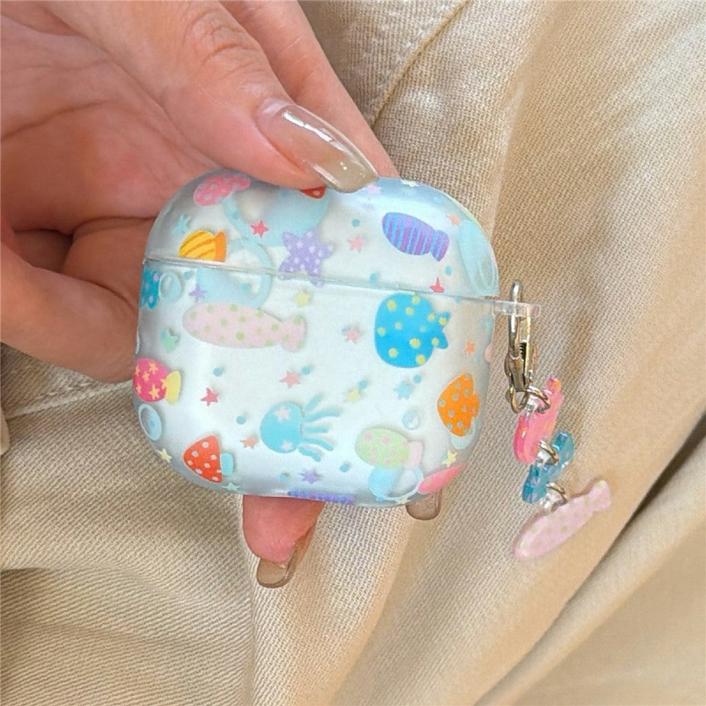 Case Compatible With AirPods 5 / 4 Frosted Underwater World Protective Cover TPU Soft Durable Shell with Fish-Shaped Charm & Buckle Clip