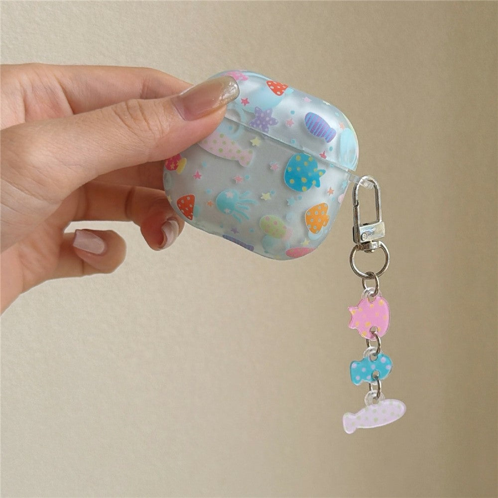Case Compatible With AirPods 5 / 4 Frosted Underwater World Protective Cover TPU Soft Durable Shell with Fish-Shaped Charm & Buckle Clip
