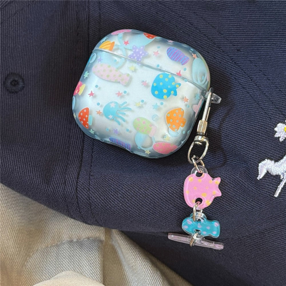 Case Compatible With AirPods 5 / 4 Frosted Underwater World Protective Cover TPU Soft Durable Shell with Fish-Shaped Charm & Buckle Clip