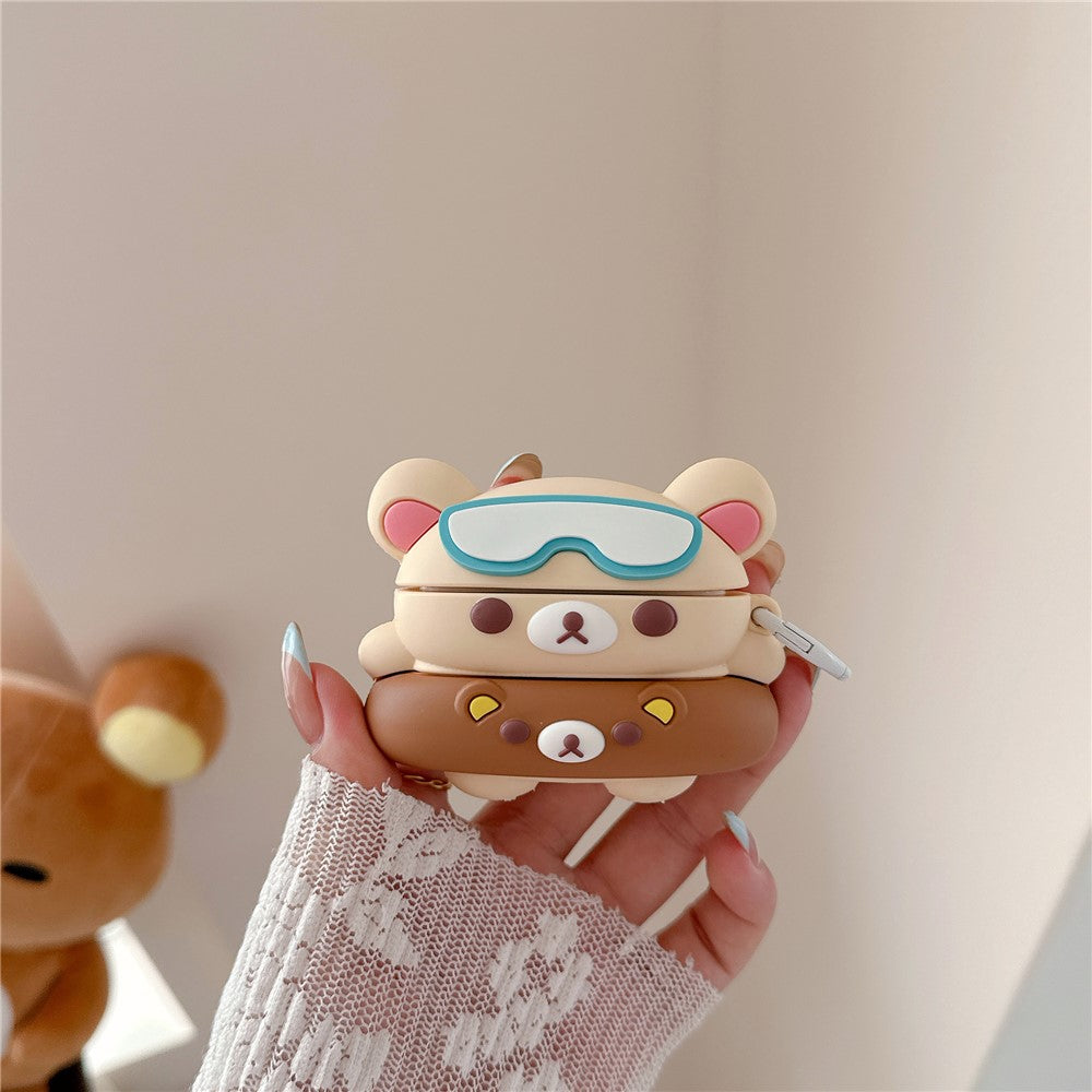 Compatible With AirPods 5 / 4 Silicone Case Cartoon Swimming Ring Bear Earphone Protective Cover with Carabiner