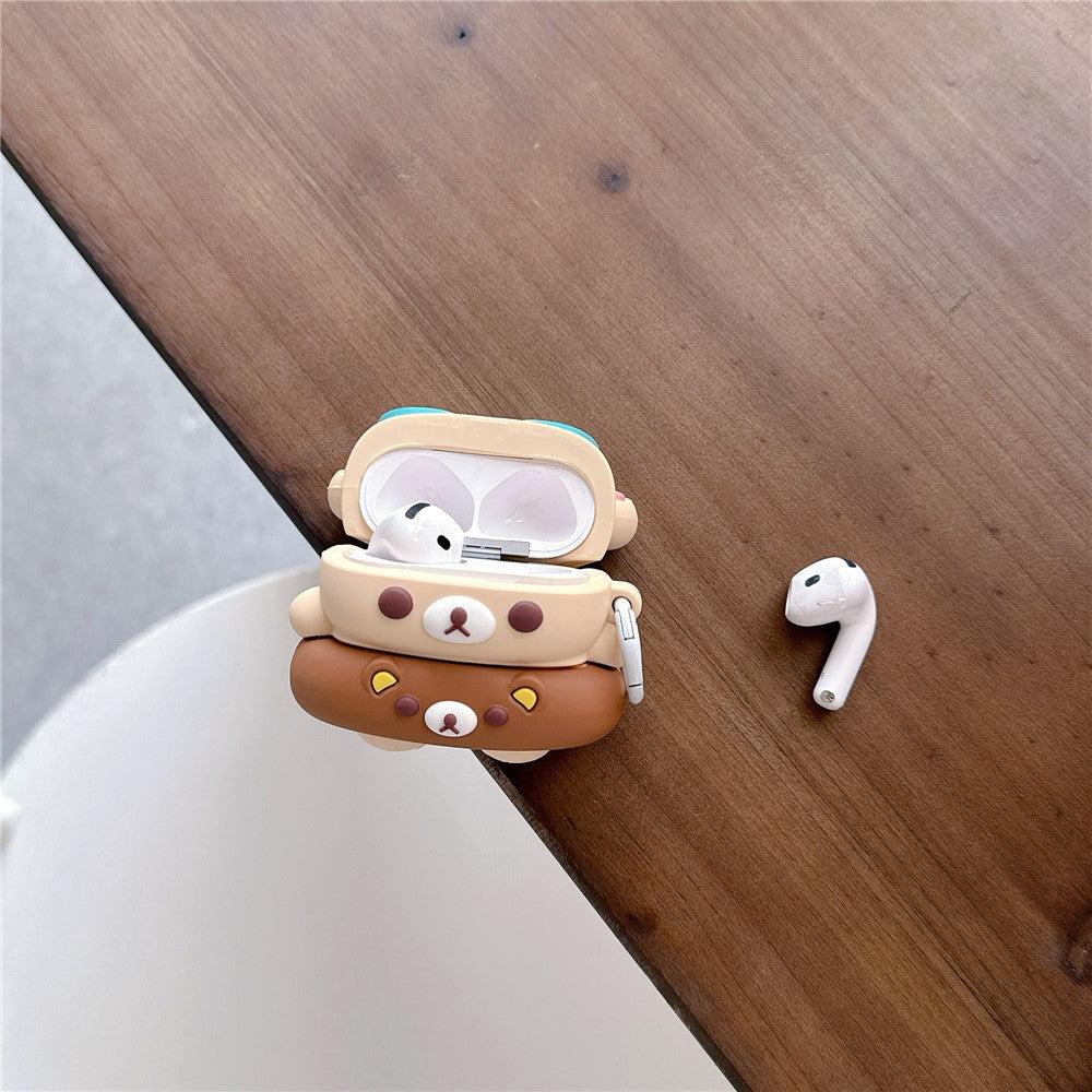 Compatible With AirPods 5 / 4 Silicone Case Cartoon Swimming Ring Bear Earphone Protective Cover with Carabiner