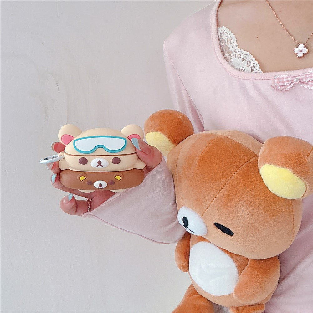 Compatible With AirPods 5 / 4 Silicone Case Cartoon Swimming Ring Bear Earphone Protective Cover with Carabiner