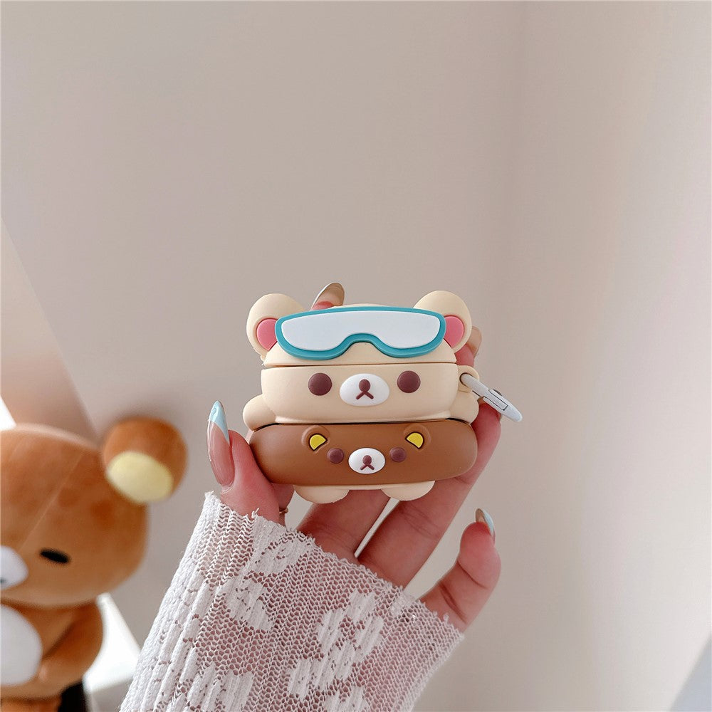 Compatible With AirPods 5 / 4 Silicone Case Cartoon Swimming Ring Bear Earphone Protective Cover with Carabiner