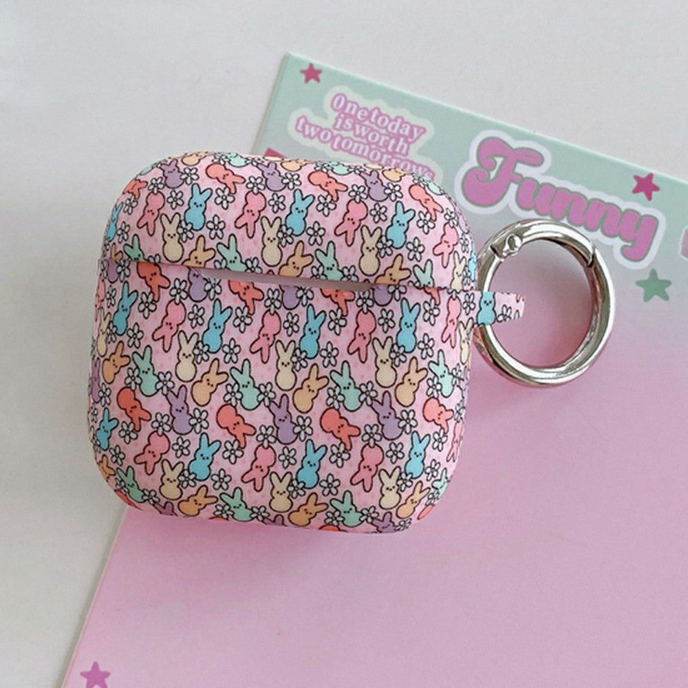 Silicone Case Compatible With AirPods 5 / 4 Cute Rabbit Pattern Earphone Protective Cover with Hanging Buckle