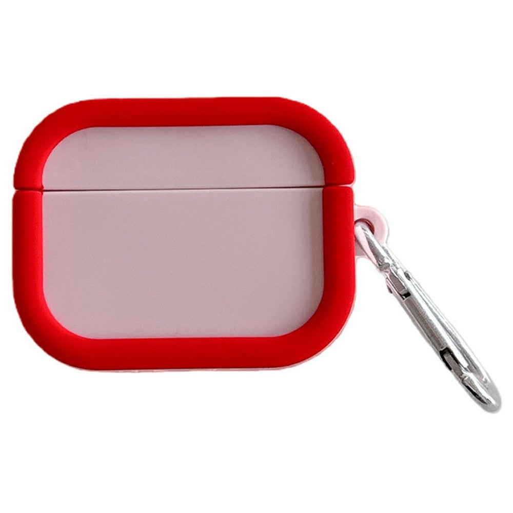 Silicone Case Compatible With AirPods 5 / 4 Charging Case Macaron Color Blocking Protective Cover with Metal Carabiner - Pink+Red
