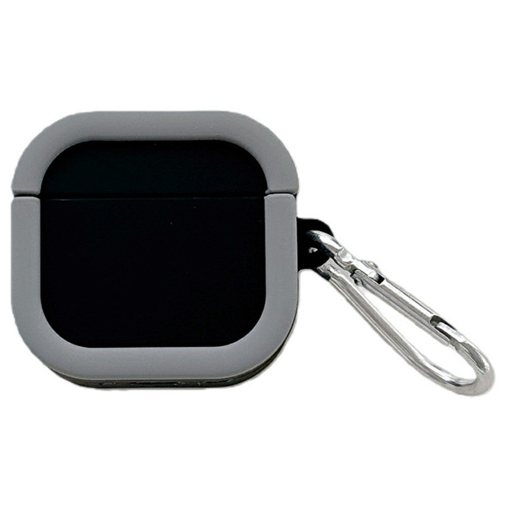 Silicone Case Compatible With AirPods 5 / 4 Charging Case Macaron Color Blocking Protective Cover with Metal Carabiner - Black+Grey