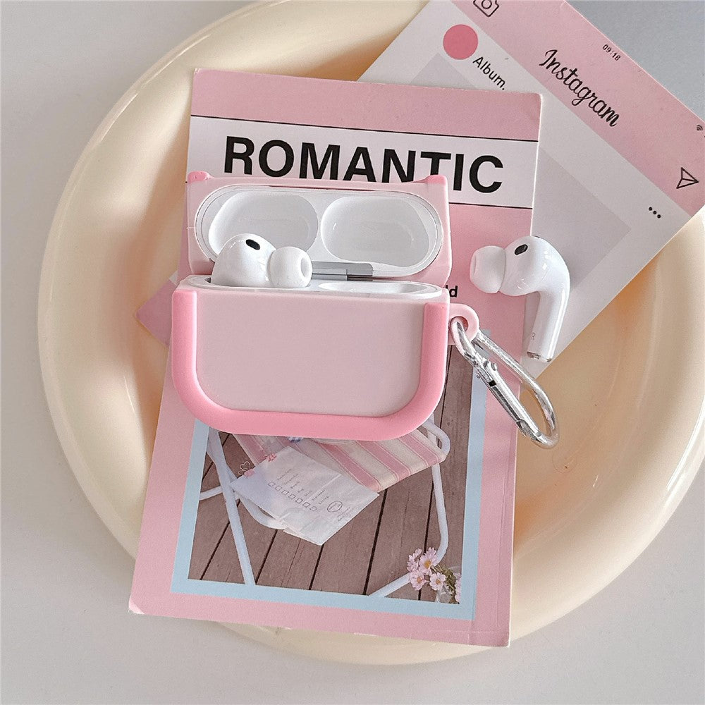Silicone Case Compatible With AirPods 5 / 4 Charging Case Macaron Color Blocking Protective Cover with Metal Carabiner - Black+Grey