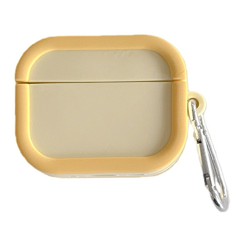Silicone Case Compatible With AirPods 5 / 4 Charging Case Macaron Color Blocking Protective Cover with Metal Carabiner - Yellow