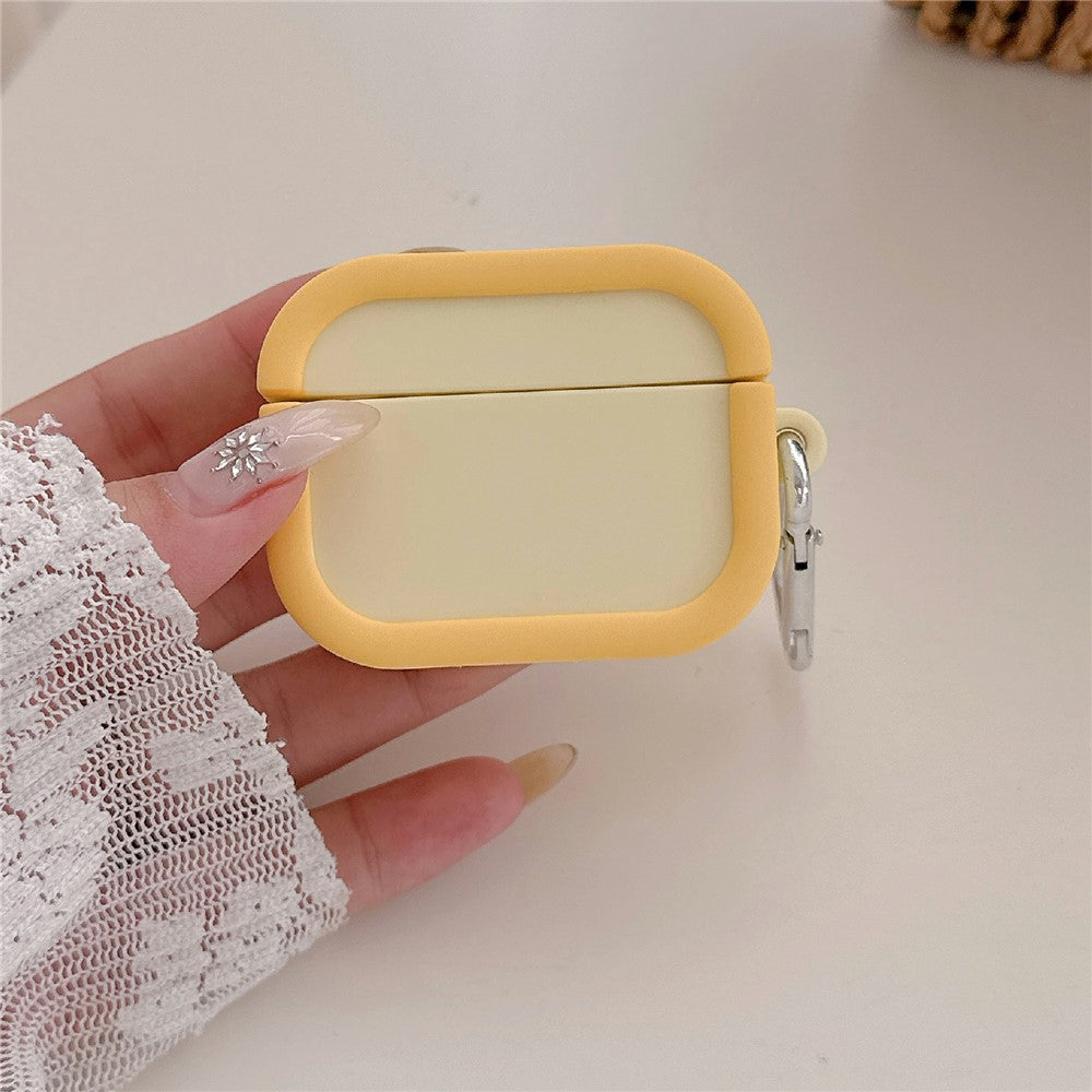 Silicone Case Compatible With AirPods 5 / 4 Charging Case Macaron Color Blocking Protective Cover with Metal Carabiner - Yellow