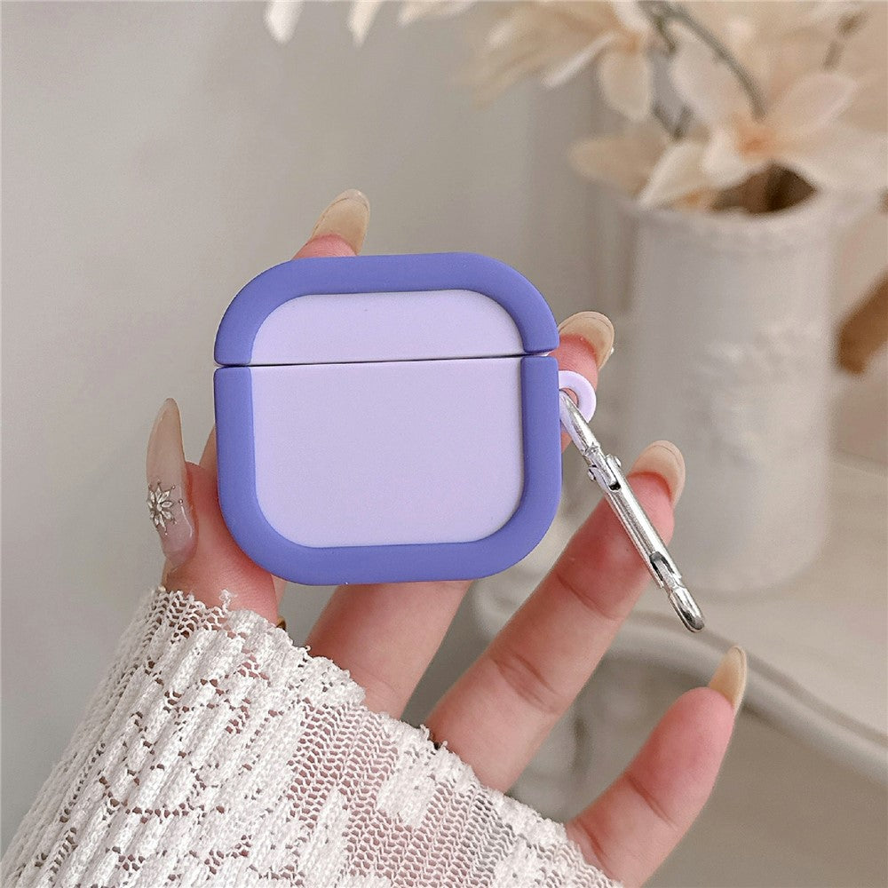 Silicone Case Compatible With AirPods 5 / 4 Charging Case Macaron Color Blocking Protective Cover with Metal Carabiner - Blue