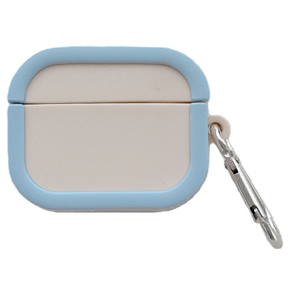 Silicone Case Compatible With AirPods 5 / 4 Charging Case Macaron Color Blocking Protective Cover with Metal Carabiner - Beige+Sky Blue