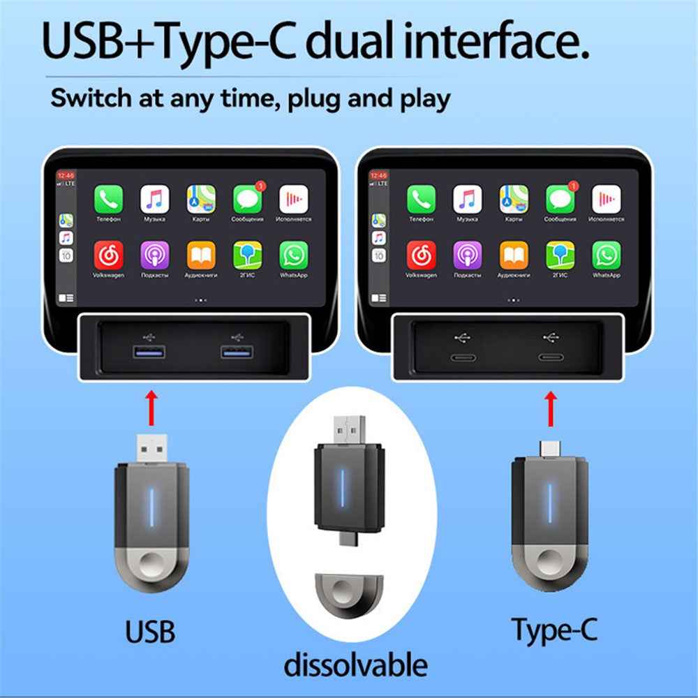 PL6 2 In 1 USB / Type-C Wireless CarPlay Adapter for Wired CarPlay Android Auto Conversion Box