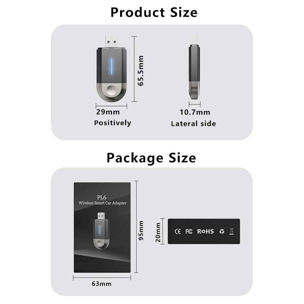 PL6 2 In 1 USB / Type-C Wireless CarPlay Adapter for Wired CarPlay Android Auto Conversion Box