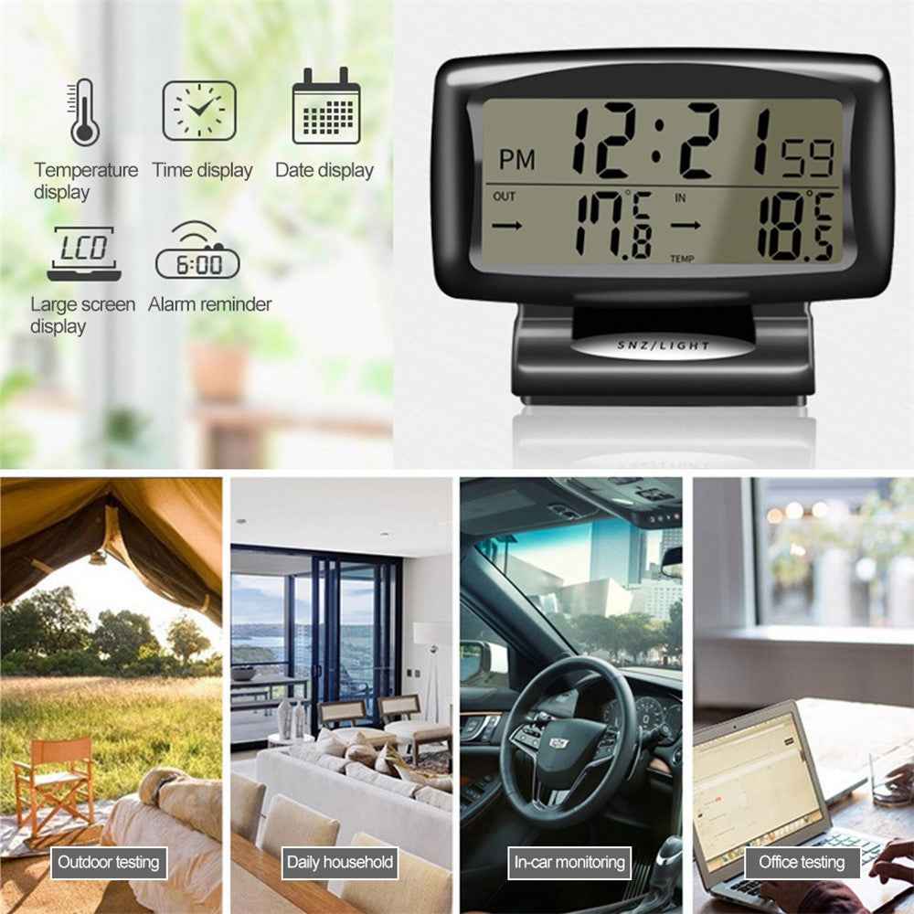 SH-350 Car Thermometer Digital Alarm Clock Auto Vehicles Temperature Gauge with Backlight Car Accessories