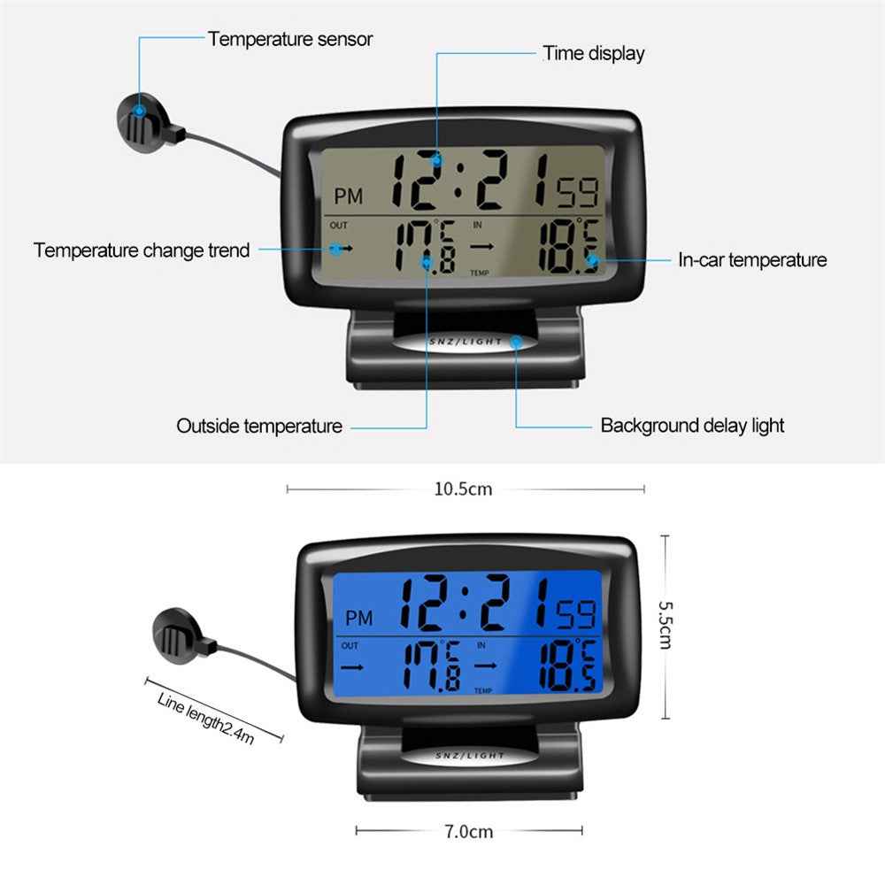 SH-350 Car Thermometer Digital Alarm Clock Auto Vehicles Temperature Gauge with Backlight Car Accessories