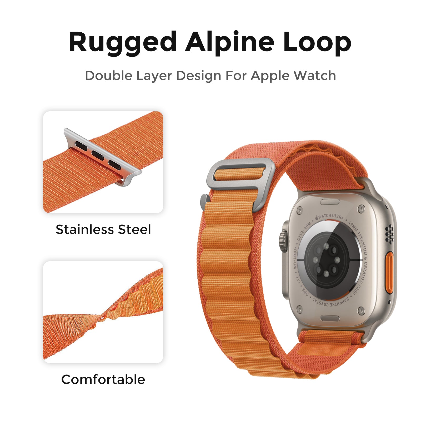 AHASTYLE WG97 For Apple Watch Ultra 2 Ultra 49mm / Series 9 8 7 45mm / 6 5 4 SE (2022) SE (2023) SE 44mm / 3 2 1 42mm Woven Nylon Band - Orange