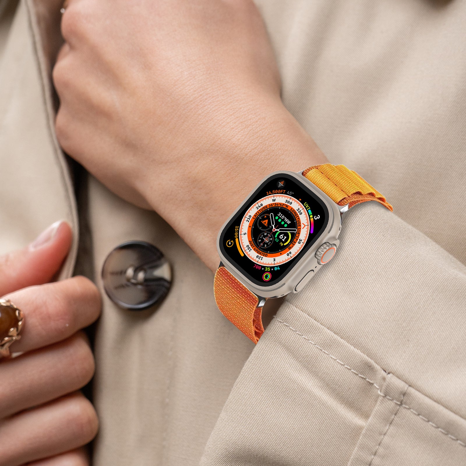 AHASTYLE WG97 For Apple Watch Ultra 2 Ultra 49mm / Series 9 8 7 45mm / 6 5 4 SE (2022) SE (2023) SE 44mm / 3 2 1 42mm Woven Nylon Band - Orange