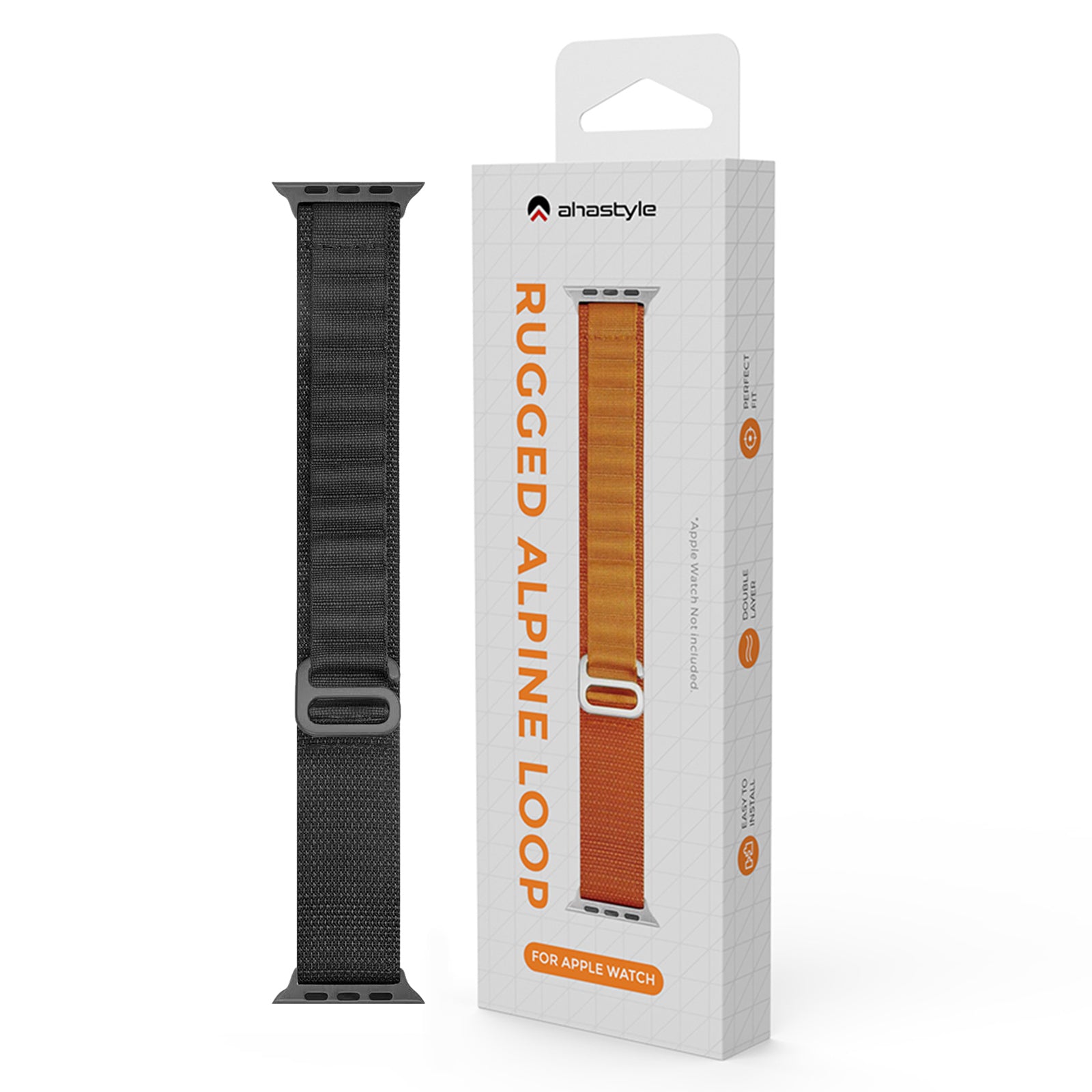 AHASTYLE WG97 For Apple Watch Ultra 2 Ultra 49mm / Series 9 8 7 45mm / 6 5 4 SE (2022) SE (2023) SE 44mm / 3 2 1 42mm Woven Nylon Band - Black