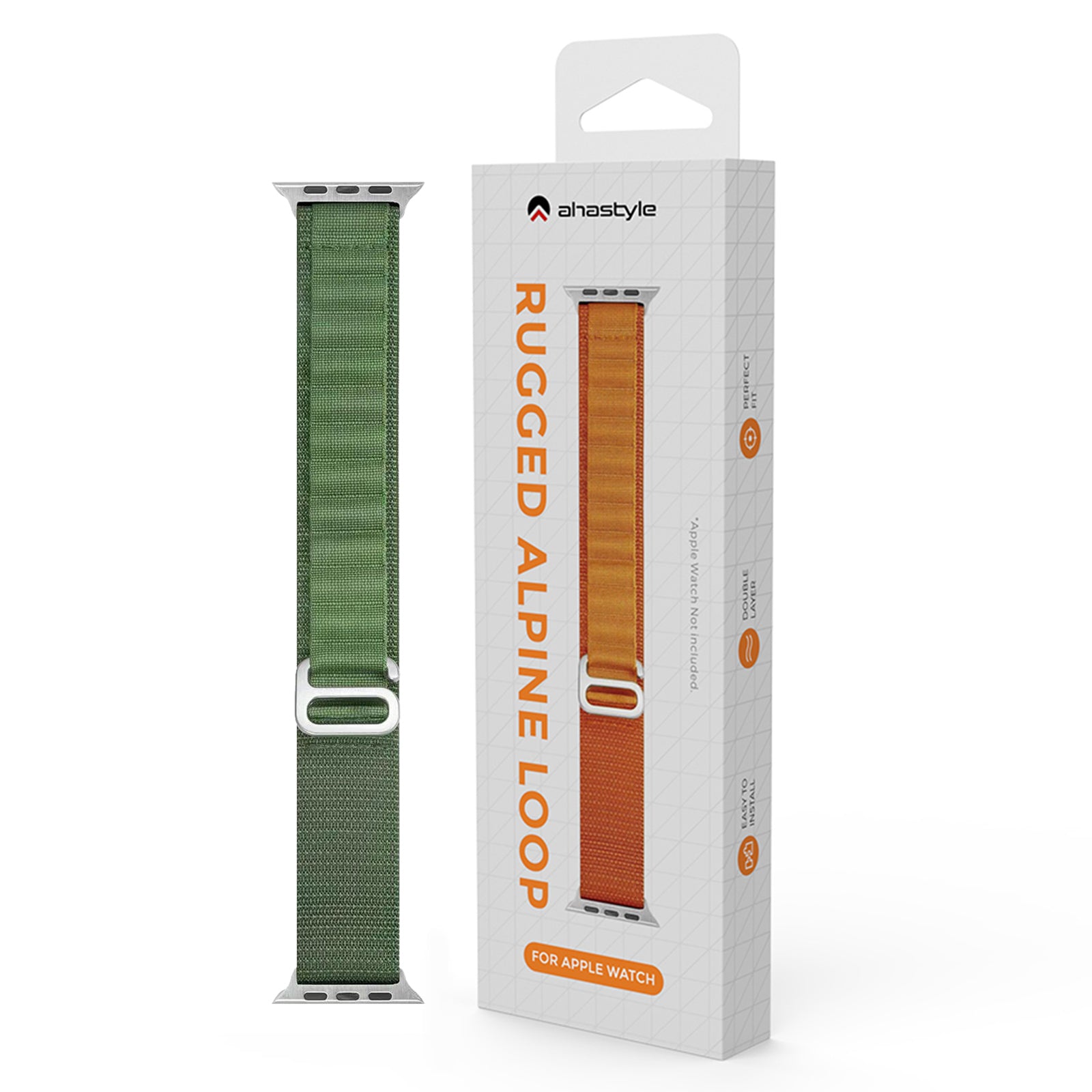 AHASTYLE WG97 For Apple Watch Ultra 2 Ultra 49mm / Series 9 8 7 45mm / 6 5 4 SE (2022) SE (2023) SE 44mm / 3 2 1 42mm Woven Nylon Band - Green